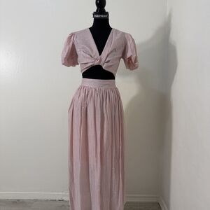 Pink Puff Sleeve Crop Top and Maxi Skirt Set